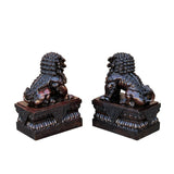 Pair Chinese Dark Brown Bronze Metal Foo Dog Lion Fengshui Figures ws4200S