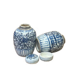 Pair Oriental Blue White Porcelain Double Happiness Character Jars ws4239S