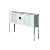 Distressed Off White Tall Moon Face 6 Drawers Slim Foyer Side Table ws4254S