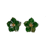 Pair Dark Green Jade Stone Flower Petal Shape Earrings ws4268S