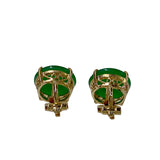 Pair Round Circle Shape Green Jade Stone Stud Earrings Clip ws4269S