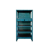 Distressed Turquoise Blue Rattan Shelves Bookcase Display Cabinet ws4321S