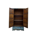 Distressed Bright Blue Tall Oriental Noodle Cabinet Storage Armoire ws4322S