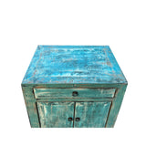 Distressed Turquoise Aqua Blue Small Cabinet End Table Nightstand ws4326S