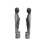 Pair Black Gray Stone Carved Standing Monk Arhat Lohan Statues ws4335PS