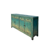 Chinese Oriental Distressed Turquoise Blue Sideboard Buffet Table Cabinet ws4371S