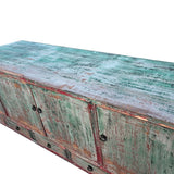 Distressed Refinished Light Teal Green Red Marks Credenza Console Cabinet ws4382S