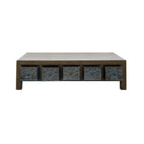 Brown Solid Wood Flower Carving 5 Drawers Blue Marks Low TV Stand Cabinet ws4388S