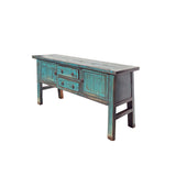 Vintage Chinese Distressed Turquoise Blue Foyer Narrow Side Console Table ws4394S