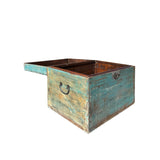 Distressed Pastel Blue Rectangular Moon Face Wood Trunk Box ws4418S