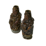 Pair Ceramic Handmade Brown Cheerful Basket Holding Jovial Figure Vases ws4443S