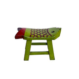 Distressed Lime Green Red Head Tail Small Fish Shape Wood Stool ws4452S