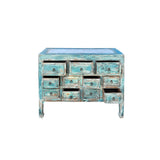 Distressed Turquoise Blue Stone Top 11 Drawers Credenza Sideboard Cabinet ws4463S