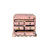 14" Distressed Faded Pink Small 5 Drawers Storage Chest Box ws4471S