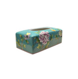 Teal Blue Flower Bird Graphic Rectangular Porcelain Tissue Box Cover ws4820DS