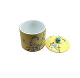 4.25" Yellow Flower Bird Graphic Porcelain Round Container Box ws4822S