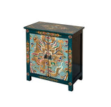 Tibetan Oriental Teal Blue Aqua Dragon Head Graphic End Table Nightstand ws4829S