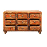 Orange Brown Rustic Vintage 9-Drawer Wooden Dresser – Distressed Farmhouse Storage Cabinet cs1977S