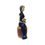 Chinese Oriental Ceramic Cheongsam Blue Qipao Dressing Lady Figure ws3100S