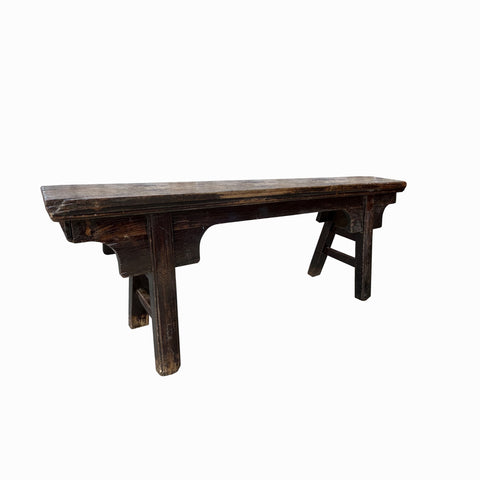 Vintage Raw Dark Brown Rural Village Rustic Slim Wood Seating