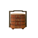 Chinese Brick Red Lacquer Color Treasure Graphic Stack Box Basket ws4041S