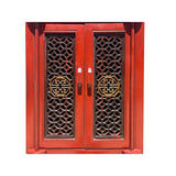 Distressed Brick Red Slim Wood Carving Shutter Doors Storage Cabinet ws4060S