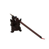 2" Oriental Brown Wood Carved Ding Shape Pen Display Stand Rest ws4073S