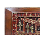 Chinese Vintage Wood Red Golden Relief Carving Wall Hanging Art Plaque ws4159S