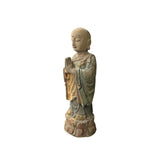 Chinese Rustic Wood Standing Prayer Hands Lohon Monk Statue ws4166S