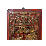 Chinese Vintage Wood Red Golden Relief Carving Wall Hanging Art Plaque ws4176S