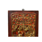 Chinese Vintage Wood Red Golden Relief Carving Wall Hanging Art Plaque ws4180S