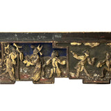 Chinese Vintage Wood Brown Golden Relief Carving Wall Hanging Art Plaque ws4181S