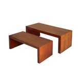 Set of 2 Simple Plank Wood Brown Rectangular Coffee Table Stand ws4251S