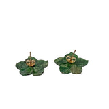 Pair Dark Green Jade Stone Flower Petal Shape Earrings ws4268S