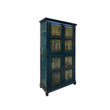 Distressed Teal Blue Rim Olive Green Doors Tall Armoire Storage Cabinet ws4317S