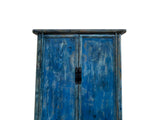 Distressed Bright Blue Tall Oriental Noodle Cabinet Storage Armoire ws4322S