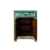 Distressed Turquoise Aqua Blue Small Cabinet End Table Nightstand ws4326S