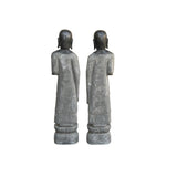 Pair Black Gray Stone Carved Standing Monk Arhat Lohan Statues ws4335PS