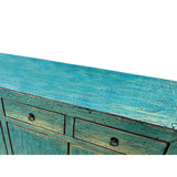 Chinese Oriental Distressed Turquoise Blue Sideboard Buffet Table Cabinet ws4371S