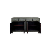 Chinese Oriental Distressed Gray Credenza Sideboard Buffet Table Cabinet ws4377S