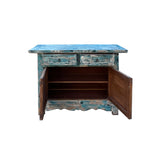 Distressed Light Bright Blue Doors Credenza Sideboard Console Table ws4380S