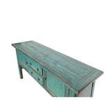 Vintage Chinese Distressed Turquoise Blue Foyer Narrow Side Console Table ws4394S