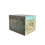 Distressed Pastel Blue Rectangular Moon Face Wood Trunk Box ws4418S