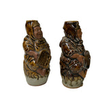 Pair Ceramic Handmade Brown Cheerful Basket Holding Jovial Figure Vases ws4443S