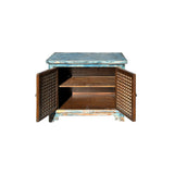 Distressed Fade Turquoise Blue Latticewook Doors Credenza Storage Cabinet ws4448S