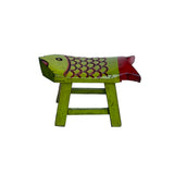 Distressed Lime Green Red Head Tail Small Fish Shape Wood Stool ws4452S