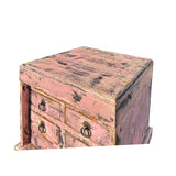 14" Distressed Faded Pink Small 5 Drawers Storage Chest Box ws4471S