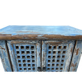 Distressed Ink Light Blue Grid Pattern Doors End Table Nightstand Cabinet ws4483S