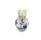 Blue White Oriental People Graphic 3 Mouths Porcelain Art Vase ws4815S