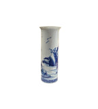 Blue White Oriental Scenery Graphic Cylinder Shape Porcelain Art Vase ws4817S